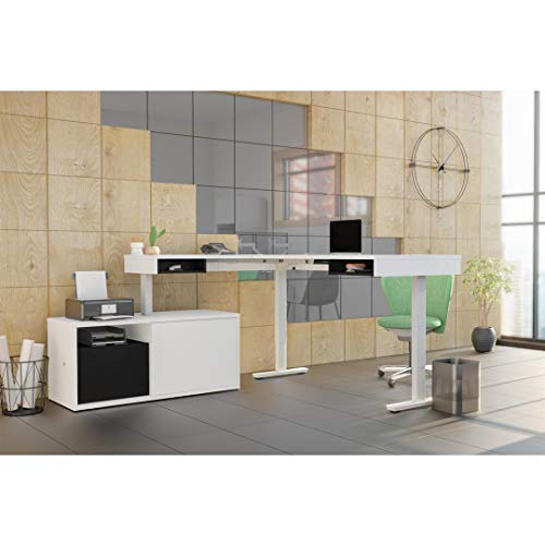 Bestar Pro-Vega L-Shaped Standing Desk with Credenza, 81W, White & Black