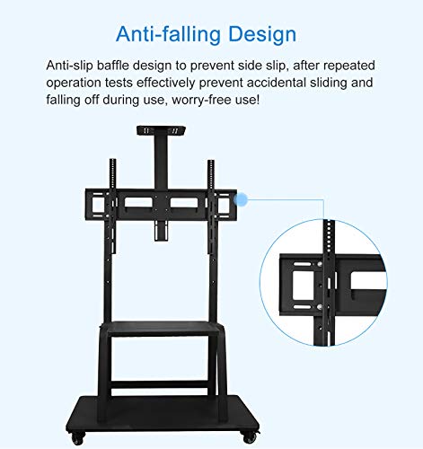 YokIma Black Mobile TV Floor Stand/Cart, Fits 32-75 Inch TV, Universal Display Stand with Wheels & Camera Shelf, 120Kg Load