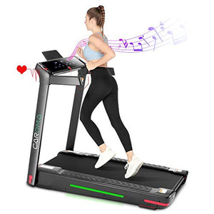 Folding Treadmill for Home, Electric Cardio Running Machine with 12 Pre-Set Program, 7 Color LED Lights, 3.0HP Power 8.7 MPH Max Speed, LED Touch Screen, Bluetooth Speakers, APP Control, Heart Sensor