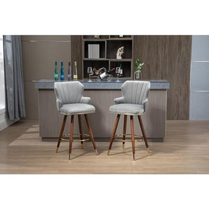 None Ergonomic Polyester Bar Stools Set with Footrest and Armrests - Grey Wood Finish