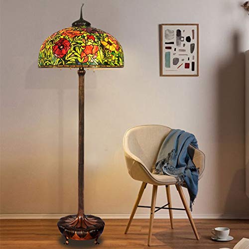 LRJSKWZC Tiffany Style Floor Lamp 26" Retro Creative Color Glass Poppy Pure Copper
