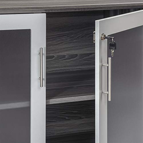Safco Medina Modern Office Storage Wall Cabinet with Wood and Glass Doors, 72"W x 20"D x 29 1/2"H, Gray Steel