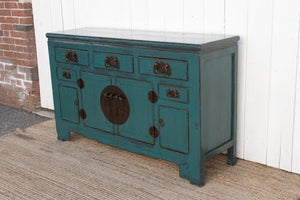 Lschool Blue Lacquered Tianjin Credenza - Handcrafted Storage Cabinet