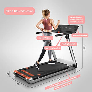 RHYTHM FUN Treadmill Folding Treadmill Desk Treadmill 4.0HP Electric Motorized Treadmill Super Shock-Absorbing Slim Quiet Treadmill with Large Display/Workout APP for Home Office Gym