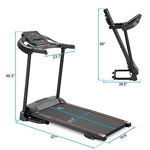 XLYAN Compact Easy Folding Treadmill Motorized Running Jogging Machine with Audio Speakers and Incline Adjuster Cardio Fitness Exercise Incline Home Save Space,Black