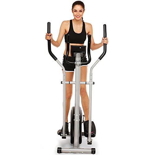ANCHEER Magnetic Elliptical Machine, Fitness Compact Ellptical Machine with Digital Monior, 8 Level Resistance, LCD Heart Rate Sensor for Home Use Cardio Training (Red)