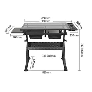 VejiA Adjustable Glass Drafting Table with Storage Drawers