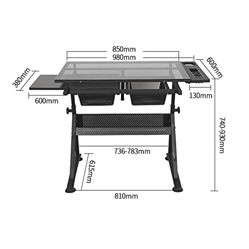 VejiA Adjustable Glass Drafting Table with Storage Drawers