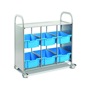 Gratnells Callero Plus Library Cart with 6 Deep F2 Cyan Blue Trays