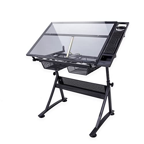 EESHHA Adjustable Drafting Table with Tempered Glass and Drawers