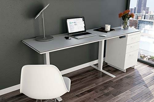 BDI 6451 SW/GRY Centro Lift Standing Desk (60” x 24” top), Satin White/Gray Glass