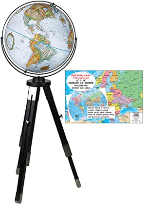 Replogle Willston - Blue Ocean World Globe with Black Metal Tripod Stand, Adjustable Height, Floor Globe, Detailed, Up-to-Date Cartography(16"/40cm Diameter)