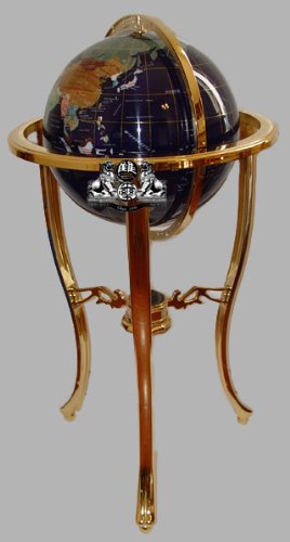 Unique Art 36-Inch by 13-Inch Floor Standing Blue Lapis Gemstone World Globe Gold Tripod