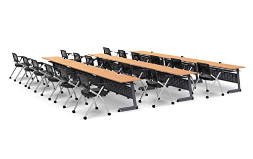 Team Tables Folding Training Meeting Seminar Classroom Tables with Industrial Caster Z-Base - Model 5552 27pc Beech - Power+USB Outlet - Fold+Nest - Seating Included