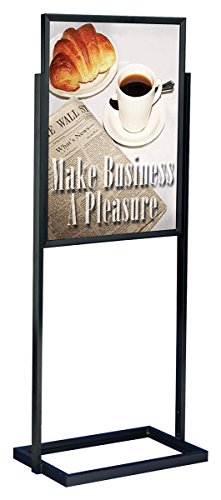 Sign Holder Stand for Floor with Top-Loading Design, Includes 2 Non-Glare Lenses for Double-Sided Presentations, Poster Frame Display Fixture for 22" x 28" Graphics, Black, Aluminum