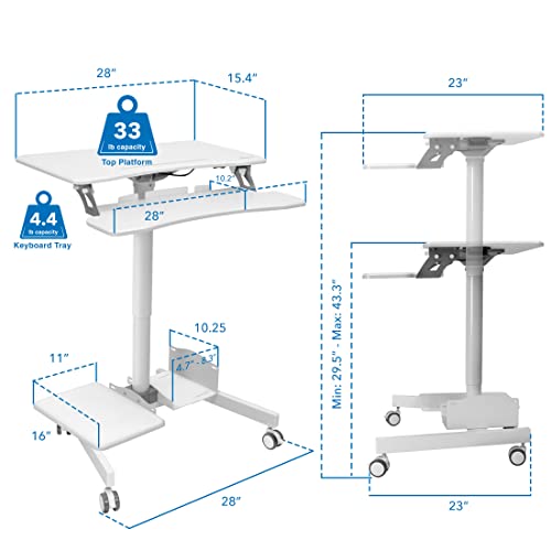 Mount-It! Mobile Computer Cart with Height Adjustment and Storage Area