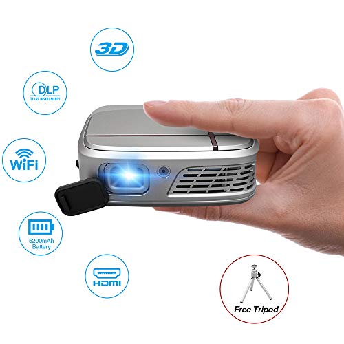 Mini DLP Projector,Wireless WiFi Rechargeable Projector Large Display Support 3D/1080p/Screen Mirroring/HDMI/USB for Home Theater Indoor Outside Movie Video Game Fire TV Stick Laptop Tablet Computer