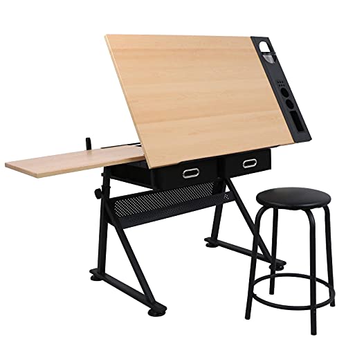 Adjustable Drafting Table W/Stool 9 Levels of Angle & 6 Levels of Height Supplies Adjustable Desk Craft Table Drafting Table Office Furniture Drawing Supplies Desk Drawing Table Craft Desk