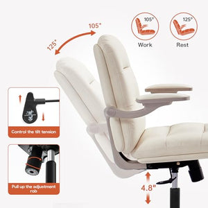 EMIAH Ergonomic Office Chair with Flip-up Arms and Wheels - Light Beige