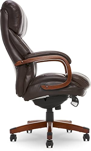 La-Z-Boy Fairmont Big and Tall Executive Office Chair with Memory Foam Cushions, High-Back, Bonded Leather - Biscuit Brown