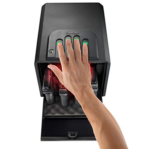 GunVault MultiVault Quick Access Large Gun Safe with Illuminated No-Eyes Digital Keypad, Auto Slide-Out Drawer and LED Illumination (4 Pistol Capacity)