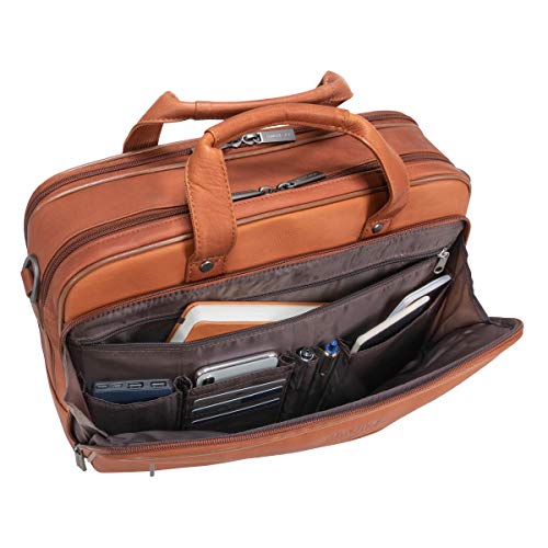 Kenneth Cole Reaction Resolute Men's Briefcase Full-Grain Colombian Leather 16" Laptop Portfolio Messenger Bag, Cognac, One Size