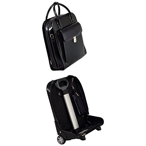 McKleinUSA W Series, LA Grange, Top Grain Cowhide Leather, 15" Leather Vertical Patented Detachable -Wheeled Ladies' Laptop Briefcase, Black (96495), 7.5 x 18 x 15 inches