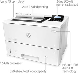 HP Laserjet Pro M501dn Monochrome Laser Printer, 45 ppm, Ethernet/USB, 2-line LCD, Auto-On/Off, Bundle with Printer Cable