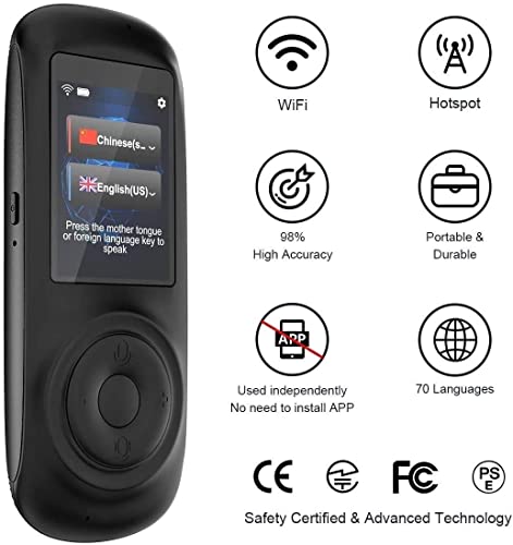 Language Translator Device Portable 70 Languages Two Way Instant Voice Translator Smart Real-Time WiFi/Hotspot (White)