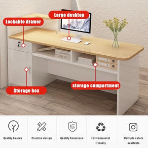 HSHBDDM Modern Reception Desk with Counter, Retail Counter with Display Shelf & Drawers