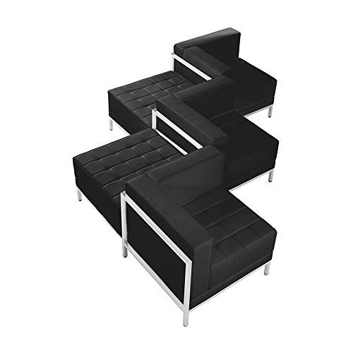 Offex Black Leather 5 Piece Chair and Ottoman Set