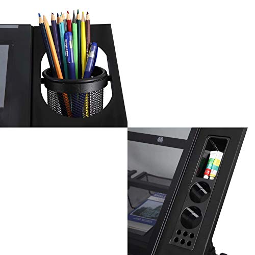 Glass Drafting Table Art Desk with Storage Drawer, Adjustable Tabletop Tilting & Height Black Laptop Desk for Living Room Bedroom Study
