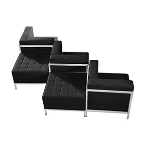 Offex Black Leather 5 Piece Chair and Ottoman Set