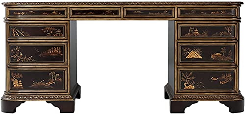 Executive Office Desk Solid Wood Classical Black Painted Computer Desk with Large Storage Drawer 66.1X29.9X30.3Inches
