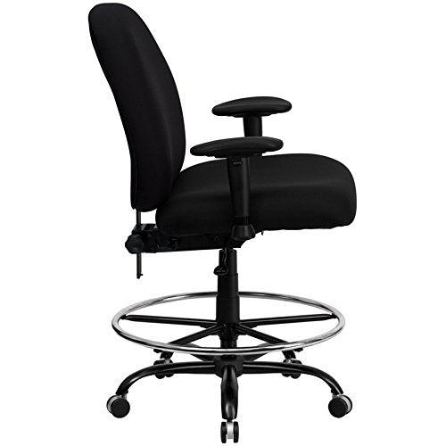 Flash Furniture Hercules Series 400 lb Capacity Big and Tall Black Fabric Drafting Stool with Arms and Extra Wide Seat [WL-715MG-BK-AD-GG]
