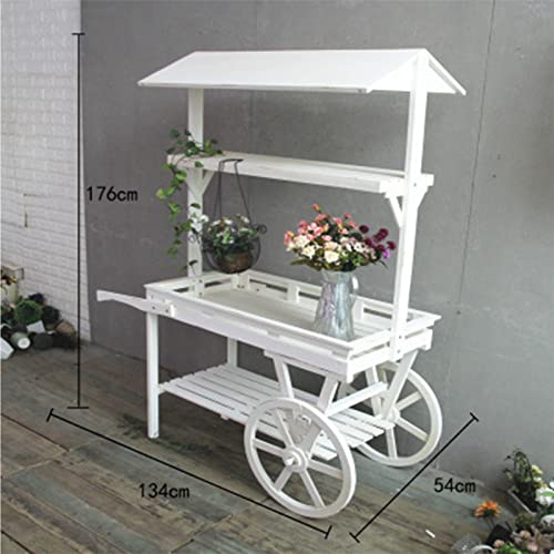 Flower Rack Outdoor Wooden Trolley - Retro Country Courtyard Decor