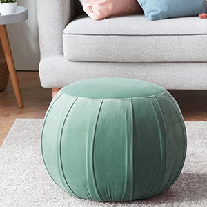 KOHARA Modern Round Lamb Velvet Footstool with Elastic Sponge Filling - Green