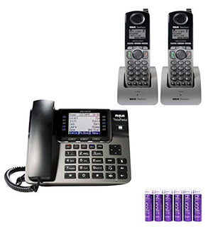RCA U1000 Unison Base Station - 4 Line Phone Systems for Small Business with Digital Receptionist Bundled with RCA U1200 Cordless Accessory Handsets (2-Pack) and 6 Blucoil AAA Batteries