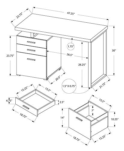 Monarch Specialties Laptop/Writing Floating Desktop-3 Storage Drawers-Left or Right Setup-Home Office Computer Desk, 48" L, White Top/Grey Concrete-Look