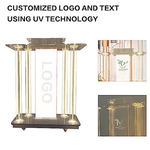 Noonan Acrylic Church Pulpit Stand with RGB LED Light and Custom Logo - Clear Podium Lectern for Churches, Schools, Office