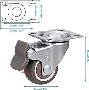 IkiCk Furniture Casters Set with Brakes and Silent Rotation - 25mm Size