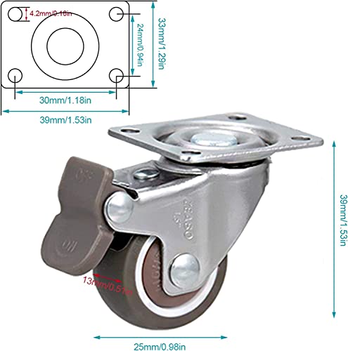 IkiCk Furniture Casters Set with Brakes and Silent Rotation - 25mm Size
