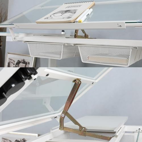 Yhqcdr Drafting Table with Storage and Stool - Hand Crank Adjustable Drawing Desk