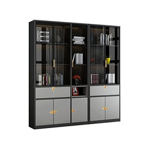 SERUMY Modern Glass Door Bookshelf for Bedroom and Office Storage (Size: B)