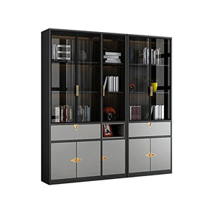 SUNESA Wooden Bookshelf with Glass Door - Modern Home Office Storage Cabinet