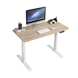 Noskatu Electric Height Adjustable Standing Desk, 48 x 24 inches Full Sit Stand Home Office Desk Workstation for Dual Monitors and Laptop (White Frame+Light Wood Top)