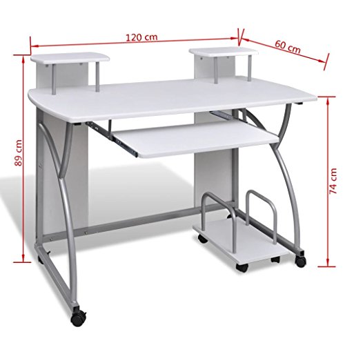 Computer Desk with Pull-Out Keyboard Tray White Cart Game Laptop Table，Modern Computer Writing Game Player Command Center Workstation Desktop Home Office, Single