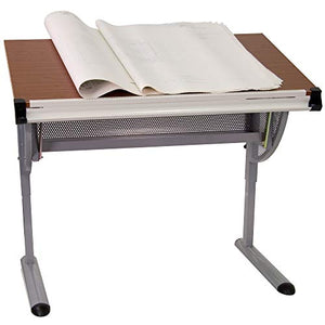 F&F Furniture Group 47.75" Brown and Gray Adjustable Drawing and Drafting Table