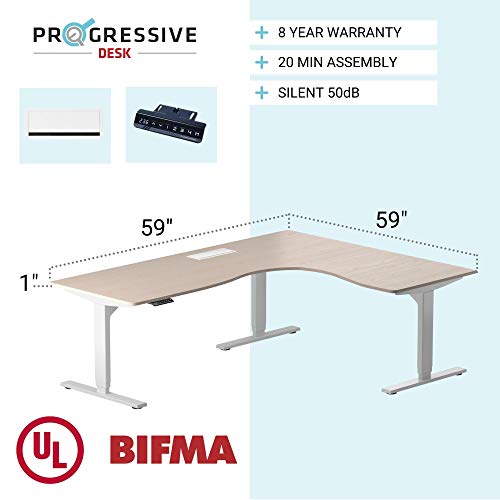 Small L-Shaped Electric Standing Desk 59"x59", Corner Computer Adjustable Height desks with Compatible Accessories - Corner Ryzer