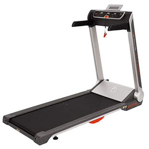 Sunny Health & Fitness No Assembly Motorized Folding Running Treadmill, 20" Wide Belt, Flat Folding & Low Profile for Portability with Speakers for USB and AUX Audio Connection - Strider, SF-T7718